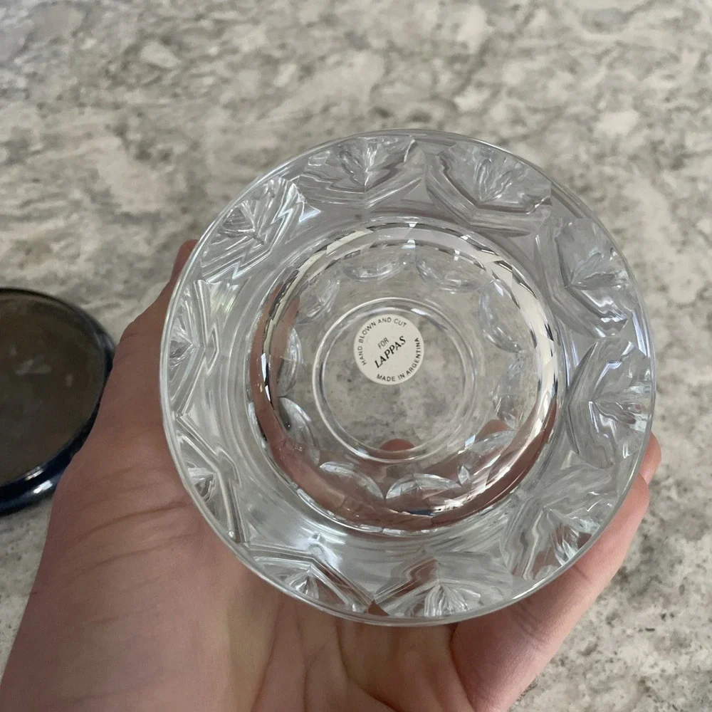 Lappas Hand Blown & Cut Crystal White Clear Glass Jar Heavy 4